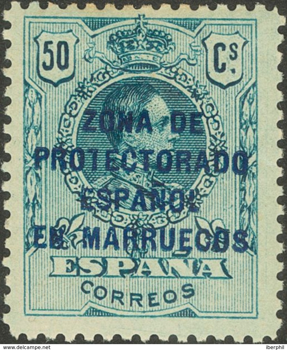 **77hcc. 1921. 50 Cts Verde Azul. Variedad CAMBIO DE COLOR EN LA SOBRECARGA, En Azul. MAGNIFICO Y RARO. Edifil 2013: +20 - Altri & Non Classificati