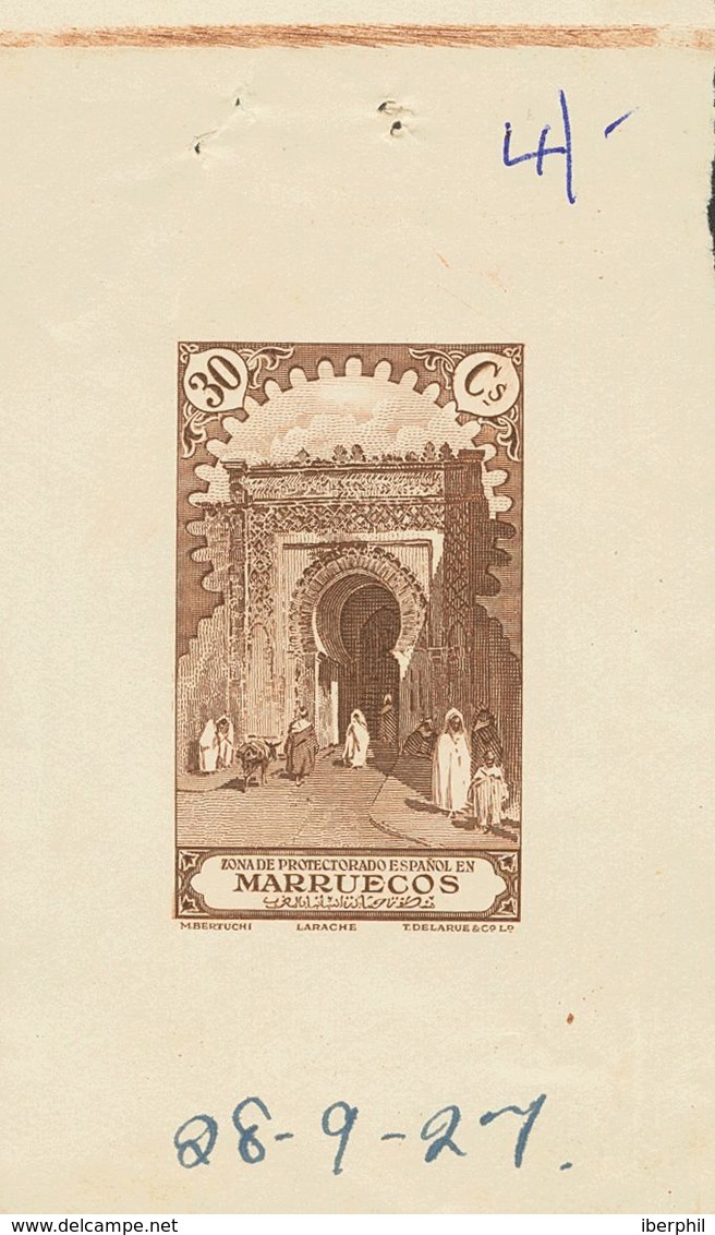 (*)112P. 1928. 30 Cts Castaño. PRUEBA DE ESTADO, Con Fecha Manuscrita. MAGNIFICA Y EXTRAORDINARIAMENTE RARA. - Other & Unclassified