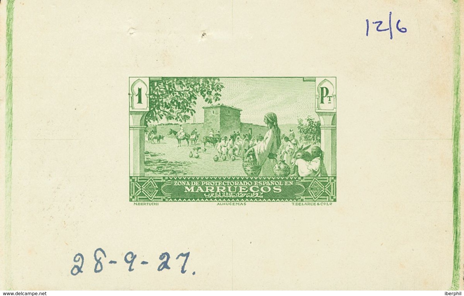 (*)115P. 1928. 1 Pts Verde Amarillo. PRUEBA DE ESTADO, Con Fecha Manuscrita El 28-9-1927. MAGNIFICA Y EXTRAORDINARIAMENT - Altri & Non Classificati