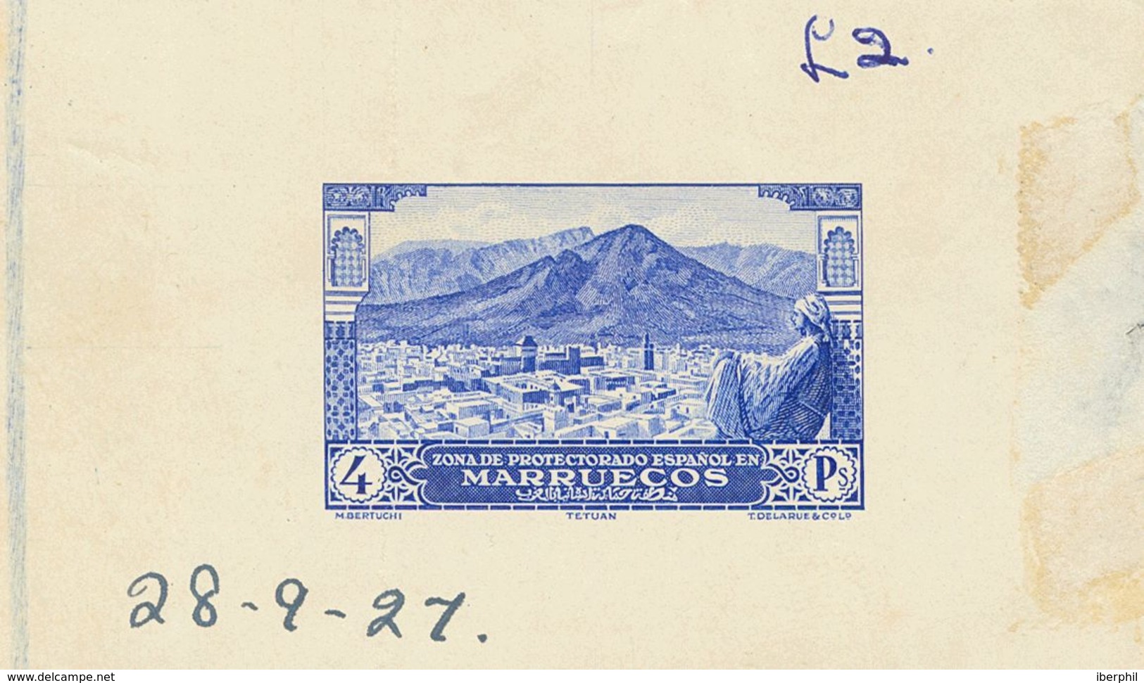 (*)117P. 1928. 4 P Ultramar. PRUEBA DE ESTADO, Con Fecha Manuscrita. MAGNIFICA Y EXTRAORDINARIAMENTE RARA. - Other & Unclassified