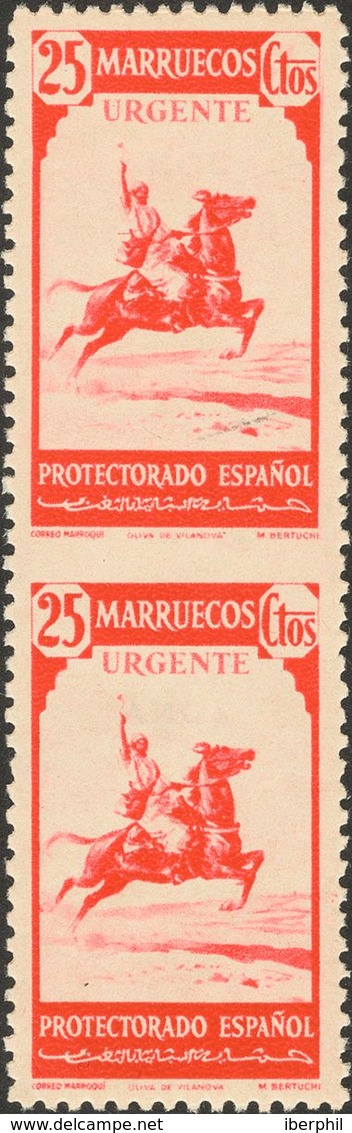 **216spv. 1940. 25 Cts Rojo, Pareja. Variedad SIN DENTAR ENTRE LOS SELLOS. MAGNIFICA Y RARA. Edifil 2013: +165 Euros - Otros & Sin Clasificación