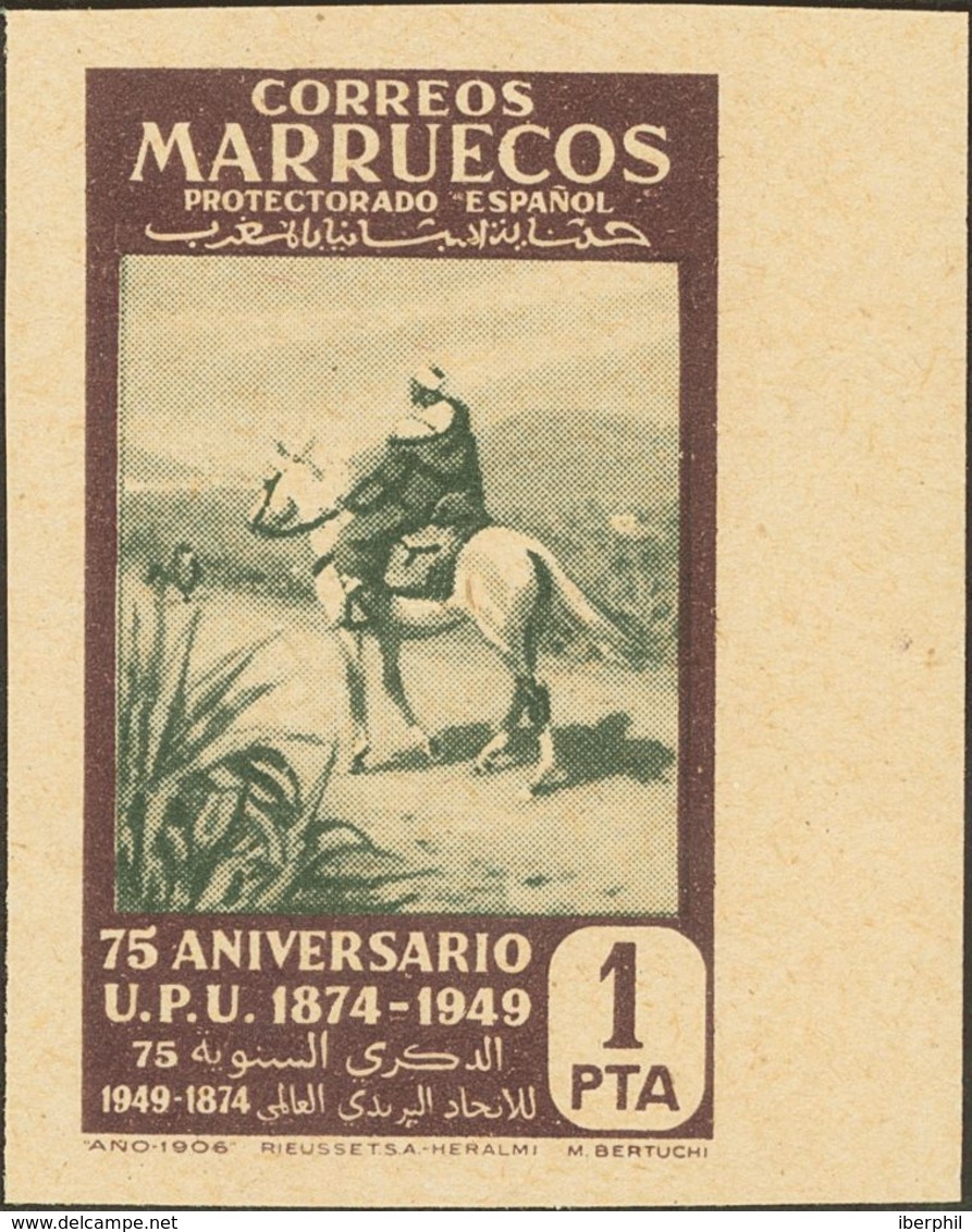 (*)320s. 1949. 1 Pts Castaño Y Verde, Borde De Hoja. SIN DENTAR Y Al Dorso ARCHIVO RIEUSSET / MUESTRA. MAGNIFICO. Edifil - Other & Unclassified
