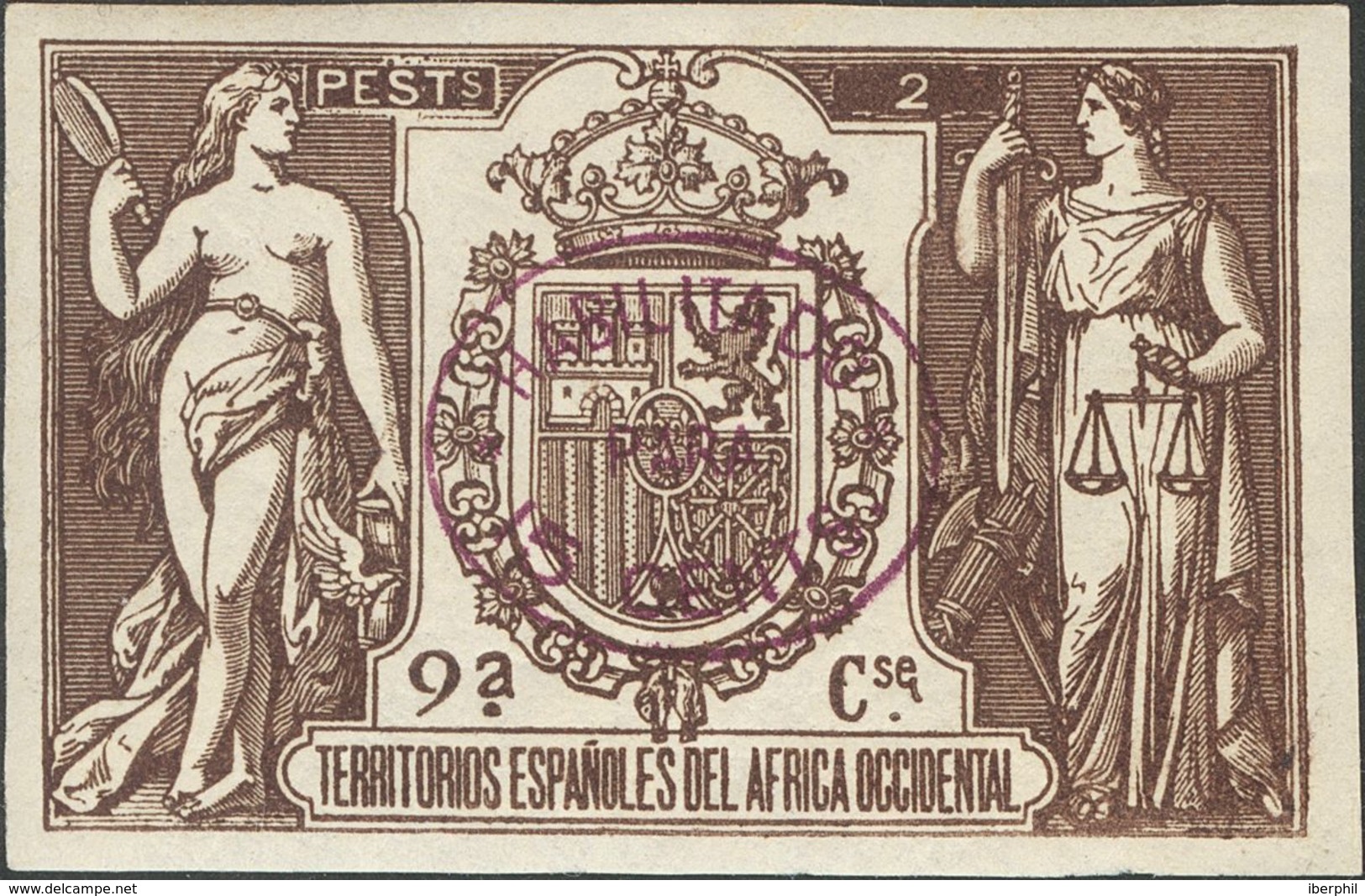 *. 1908. 15 Cts Sobre 2 Pts Castaño Oscuro. ENSAYO DE HABILITACION, En Violeta (oval). MAGNIFICO Y RARISIMO, NO RESEÑADO - Autres & Non Classés