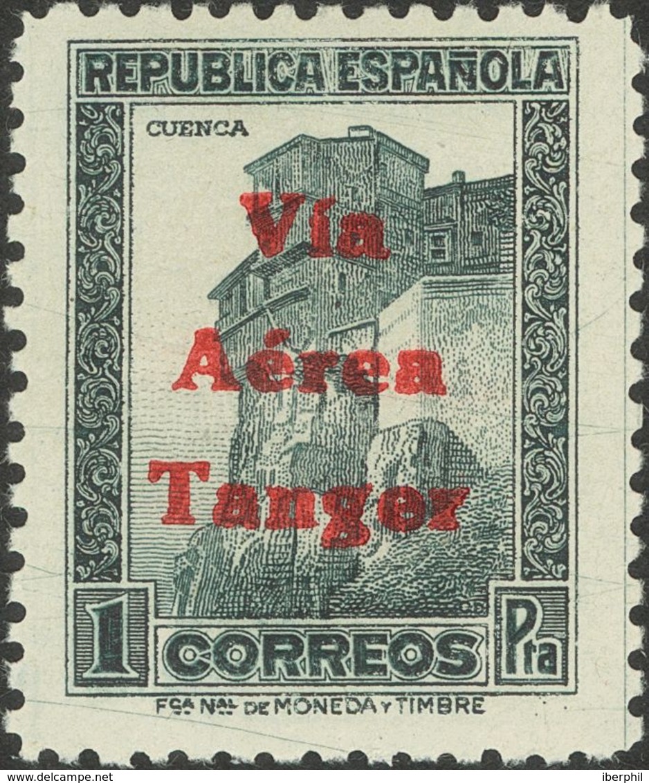 **138hcc. 1938. 1 Pts Pizarra. Variedad CAMBIO DE COLOR DE LA SOBRECARGA, En Rojo. MAGNIFICO. Edifil 2013: 75 Euros - Autres & Non Classés