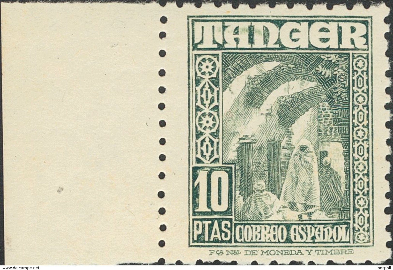 **164ec. 1948. 10 Pts Verde Amarillo, Borde De Hoja. CAMBIO DE COLOR. MAGNIFICO. Edifil 2013: +155 Euros - Other & Unclassified