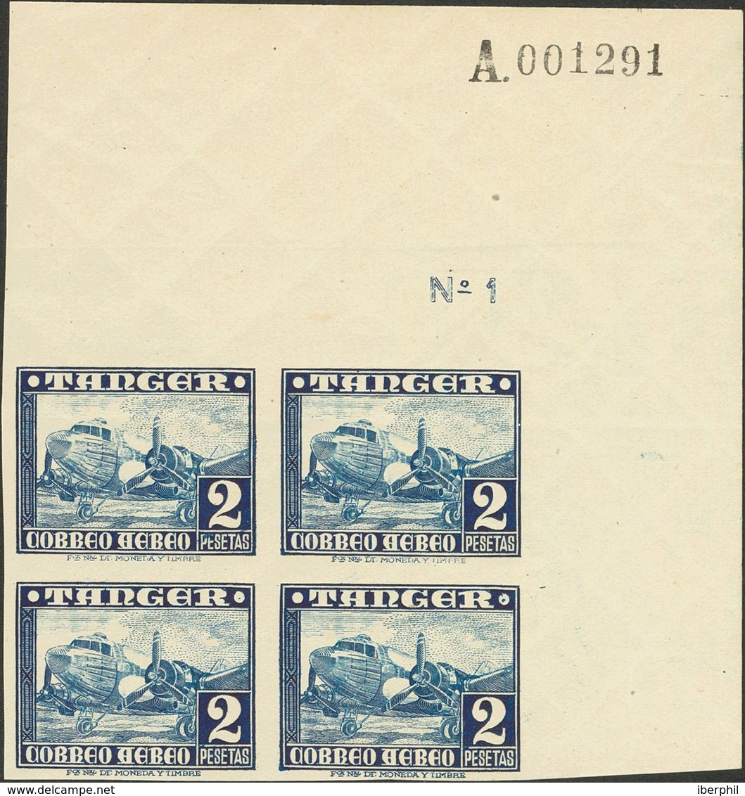 **170s(4). 1948. 2 Pts Azul, Bloque De Cuatro, Esquina De Pliego. SIN DENTAR. MAGNIFICO. Edifil 2018: +380 Euros - Autres & Non Classés