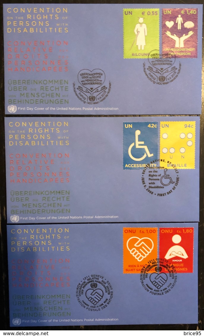 Nations Unies FDC - Premier Jour - Lot De 3 FDC - Thématique Droit Des Handicapés - 2008 - Lots & Serien