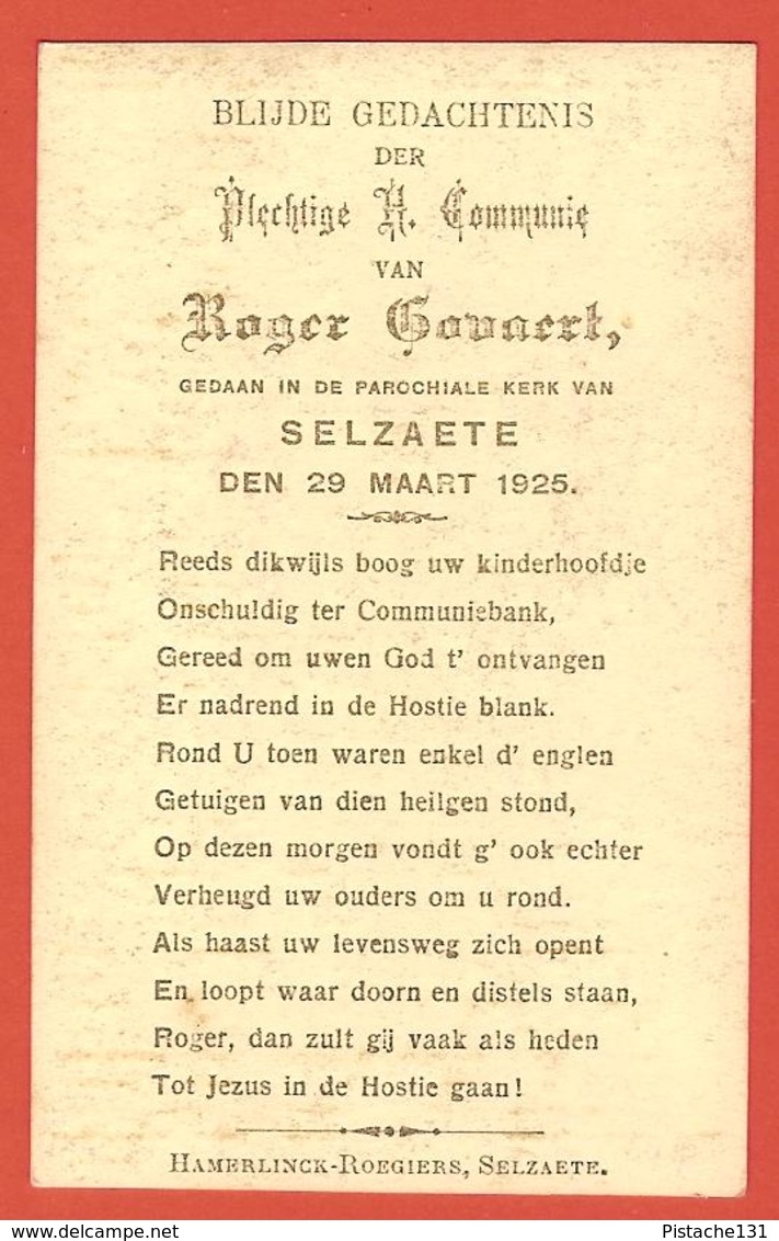 29 MAART 1926 - PLECHTIGE COMMUNIE - FOTO - ROGER GOVAERT - SELZAETE - ZELZATE - Devotion Images