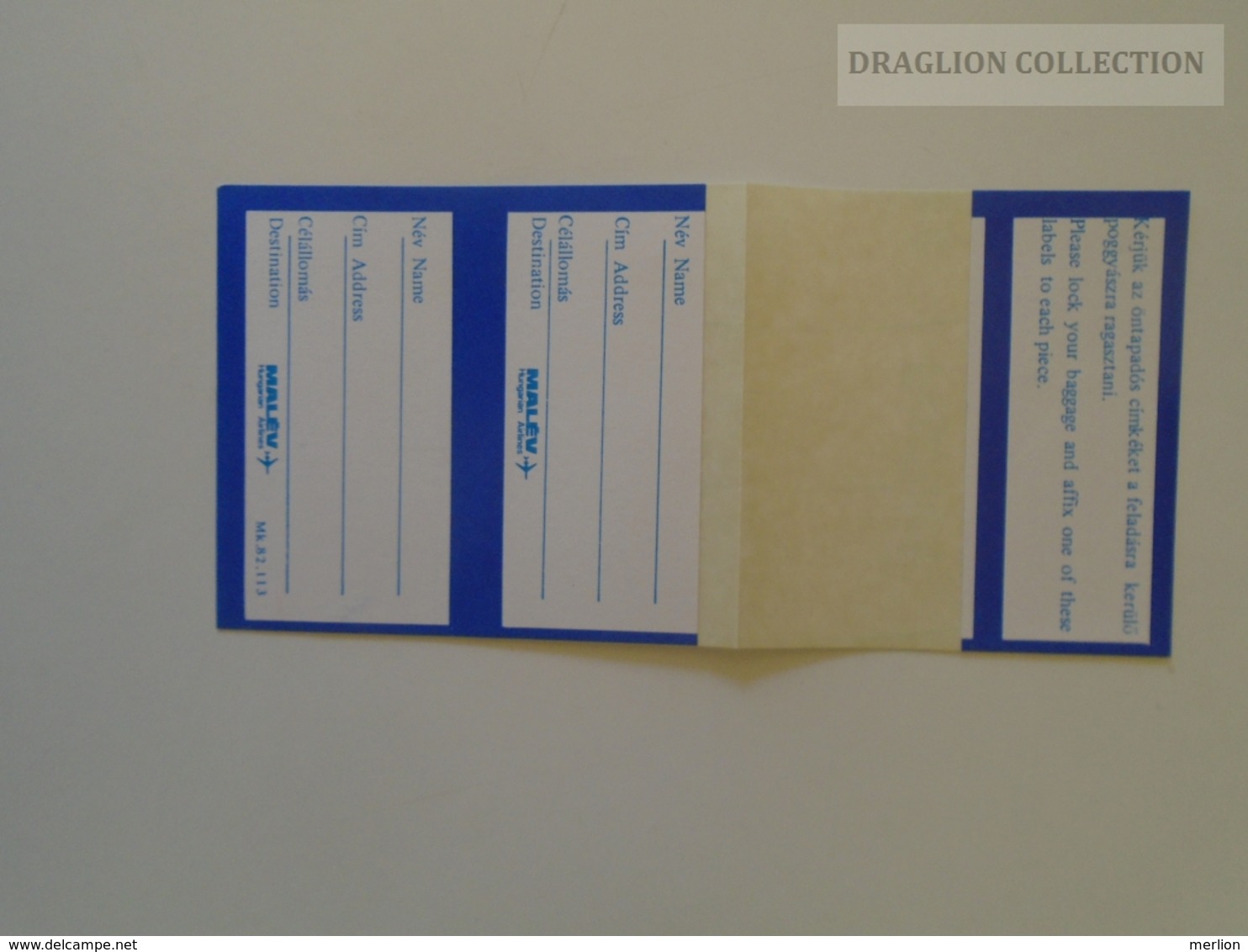 ZA140.10  Hungary MALÉV  Baggage Labels Ca 1980 - Baggage Labels & Tags