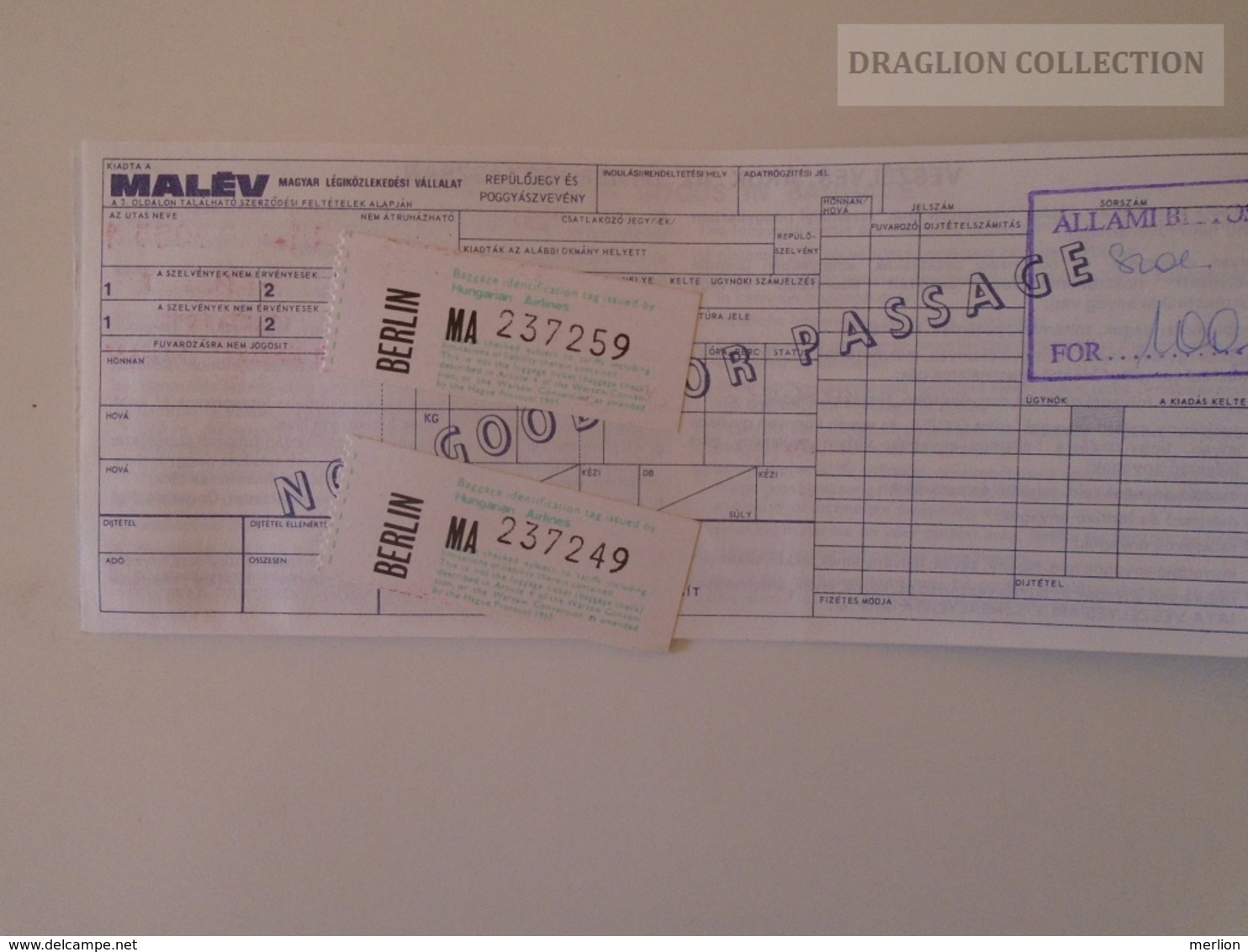 ZA142.3  Hungary MALÉV Hungarian  Airlines  TICKET  Budapest Berlin 1987 - Biglietti