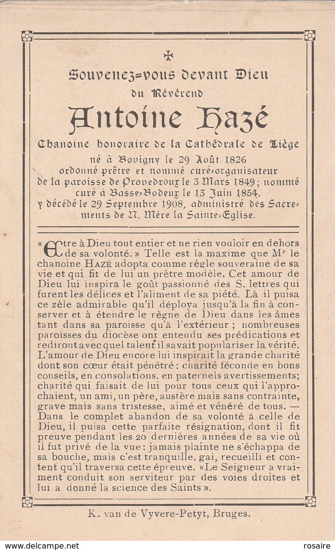 Dp Reverend Hazé-bovigny 1826-1908 - Religion & Esotericism