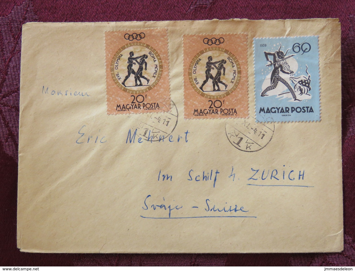 Hungary 1961 Cover Budapest To Switzerland - Fairy Tales Music - Olympic Games Boxing - Budapest 61 Label On Back - Covers & Documents