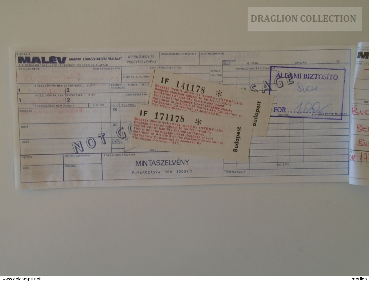 ZA142.6  Hungary MALÉV Hungarian  Airlines  TICKET  Budapest Berlin 1987  Interflug - Biglietti