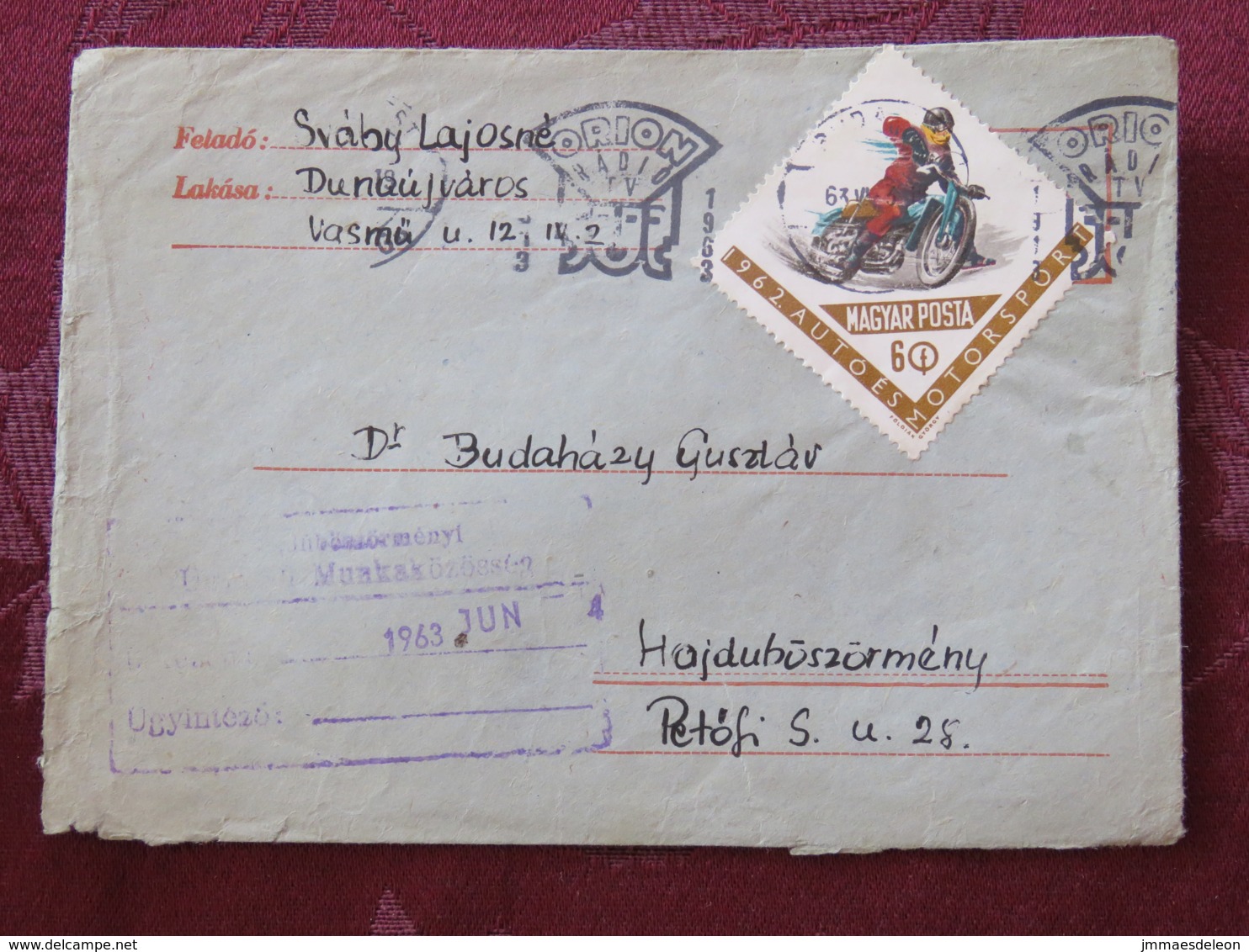 Hungary 1963 Cover Budapest (ORION Slogan) To Petofi - Motorcycle - Covers & Documents