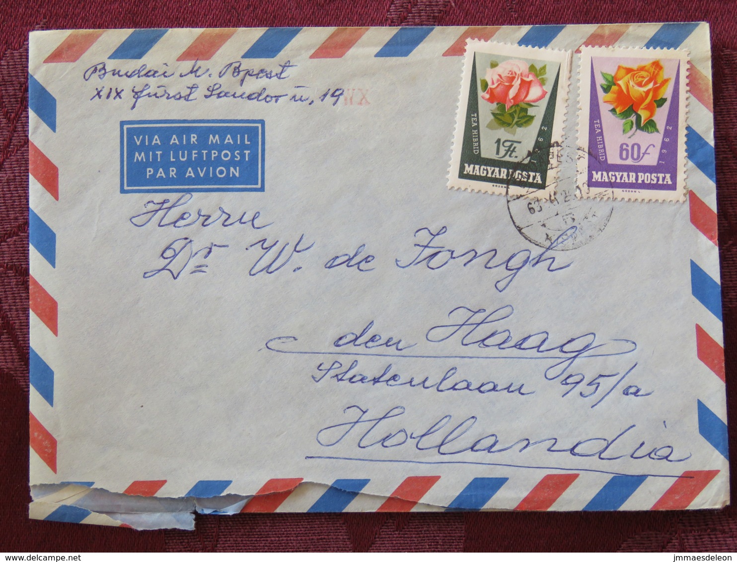 Hungary 1963 Cover Budapest To Holland - Roses Flowers - Covers & Documents