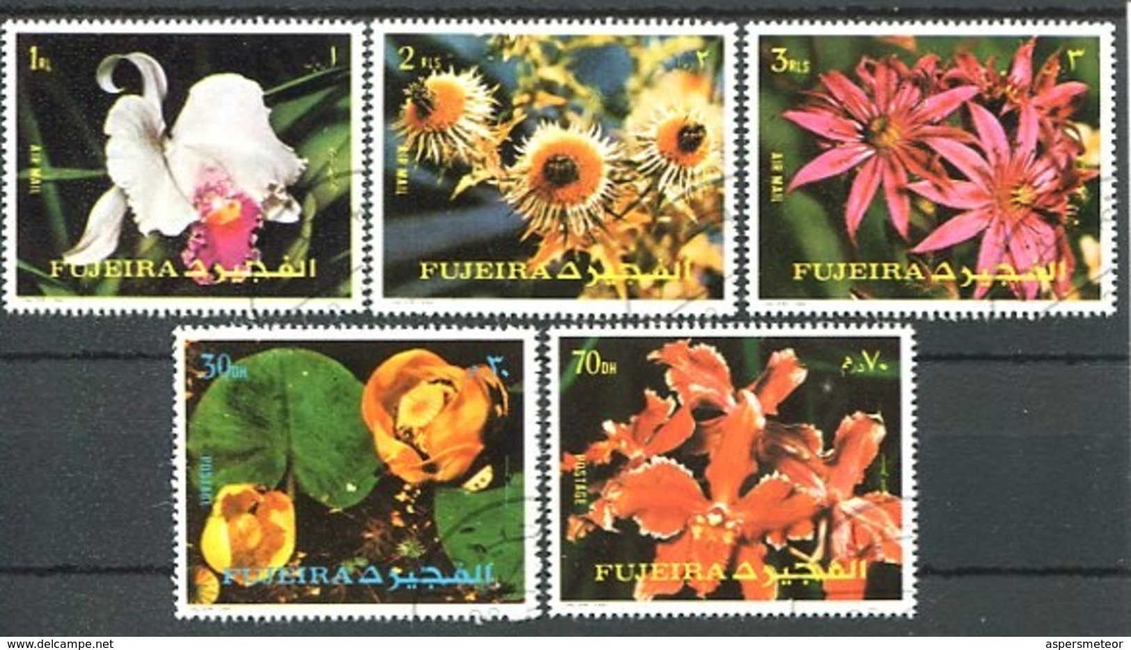 FLORES FLOWERS FLEURS. FUJEIRA 1973 MICHEL 1332 / 1336 COMPLETE SERIE OBLITERES - LILHU - Fujeira