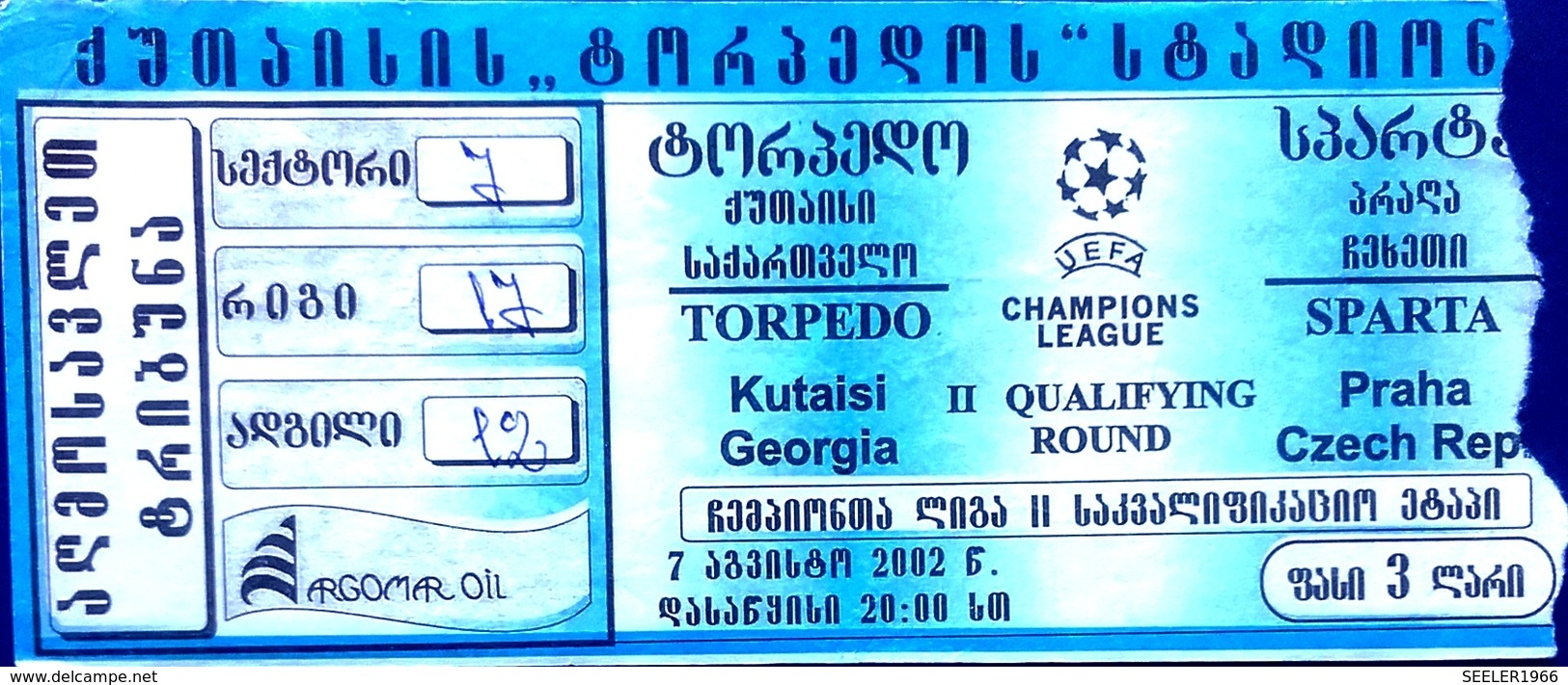 Football Tickets -  F.C. TORPEDO Kutaisi V. SPARTA Praha , 2002 , EURO - CUP. - Biglietti D'ingresso