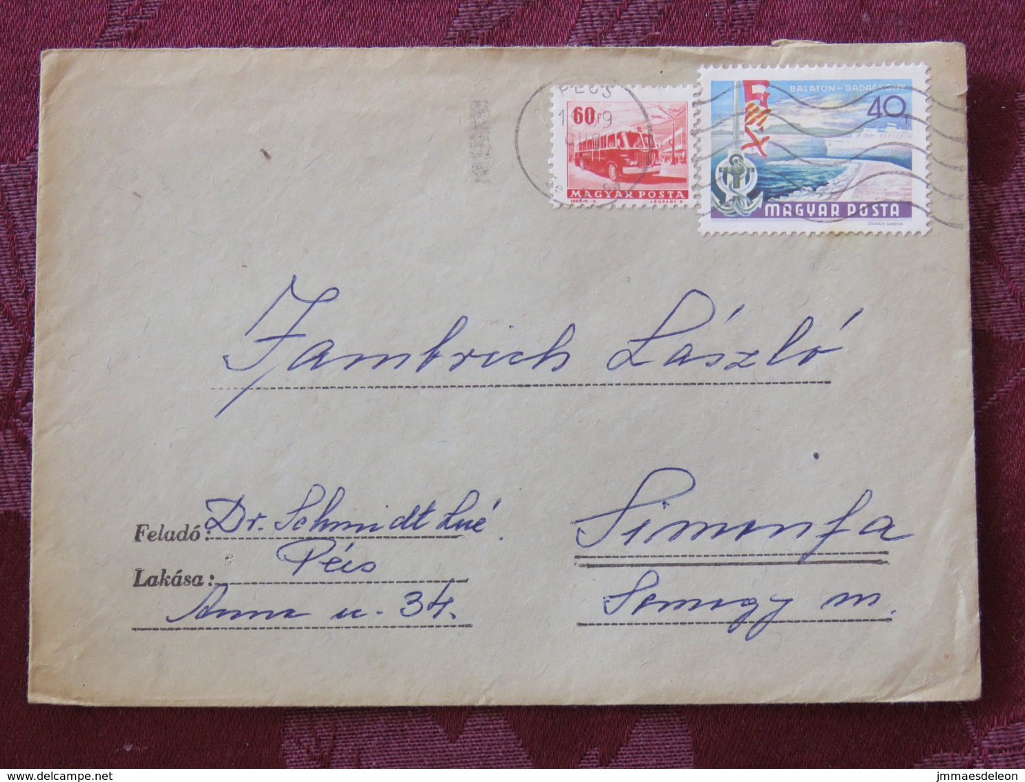 Hungary 1969 Cover Pecs To Simminfa - Autobus - Lake Balaton - Covers & Documents