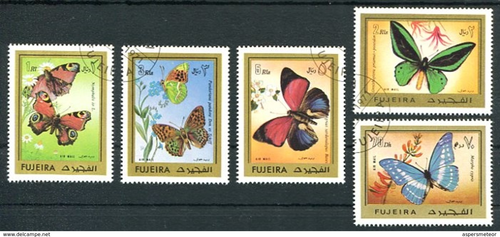 MARIPOSAS, PAPILLONS, BUTTERFLIES. FUJEIRA 1971 MICHEL 780 / 784 COMPLETE SERIE OBLITERES - LILHU - Fujeira