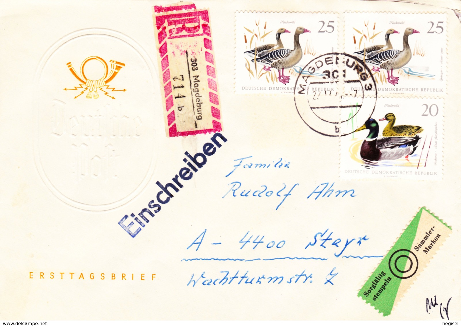 1968, DDR, "Niederwild In Der DDR", (Vorderseite 3 Werte + Rückseite 3 Werte), REC, Echt Gelaufen - Privé Briefomslagen - Gebruikt