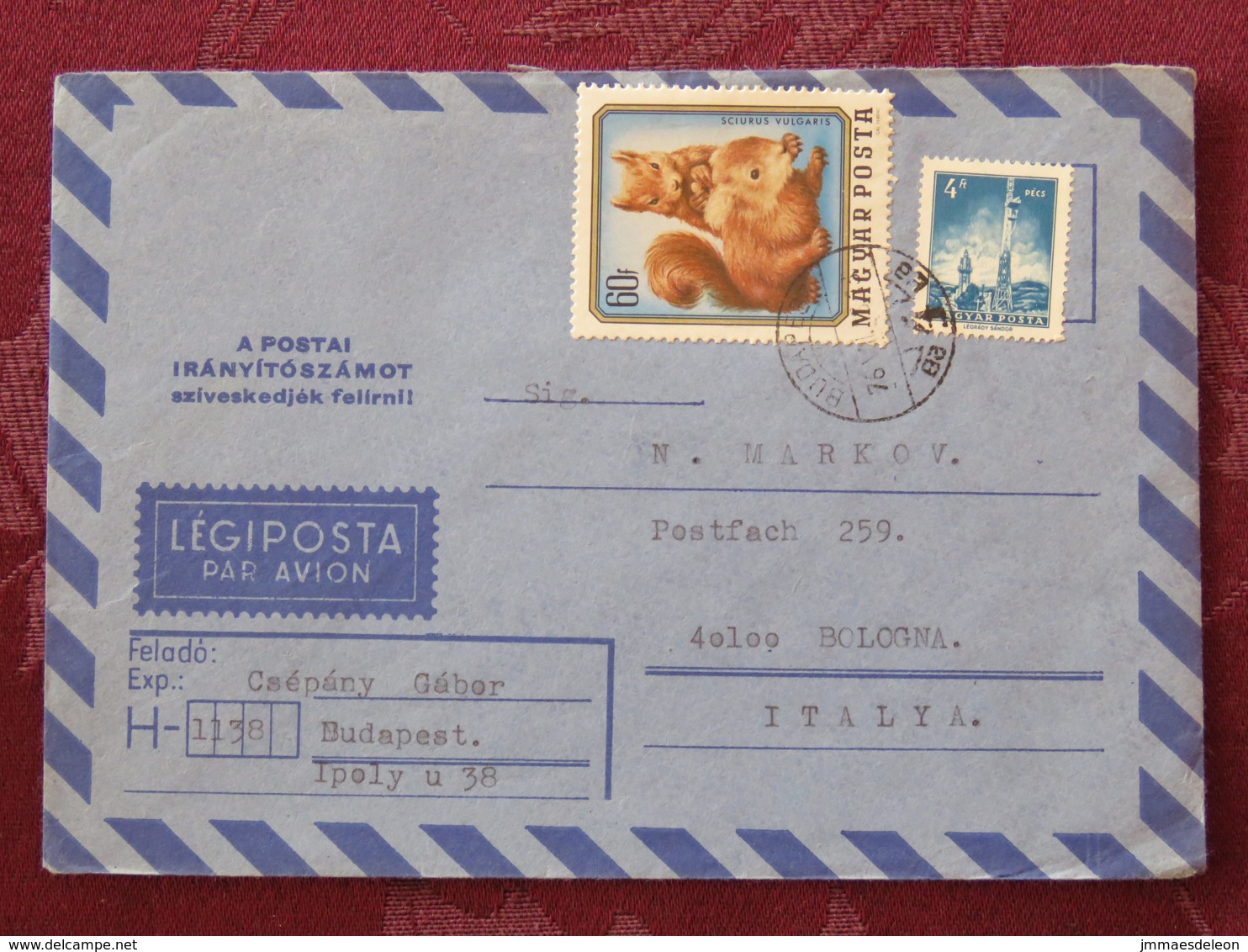 Hungary 1976 Cover Budapest To Italia - Squirrel - Antena - Lettres & Documents
