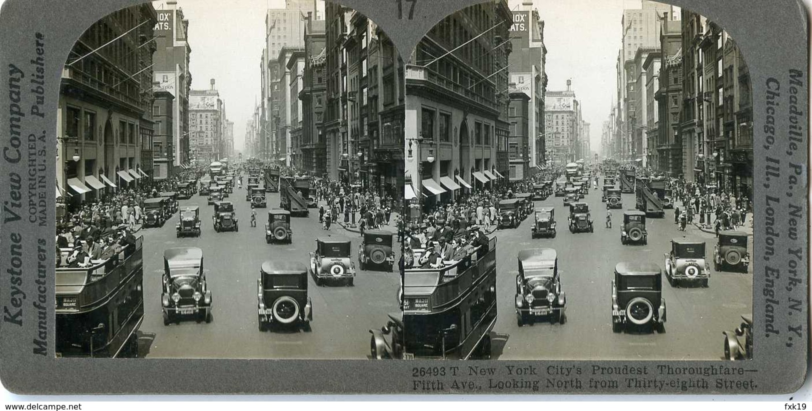 New York City ~ CARS & TOUR BUSES ON FIFTH AVENUE ~ Stereoview 26493 17 18989 - Stereo-Photographie