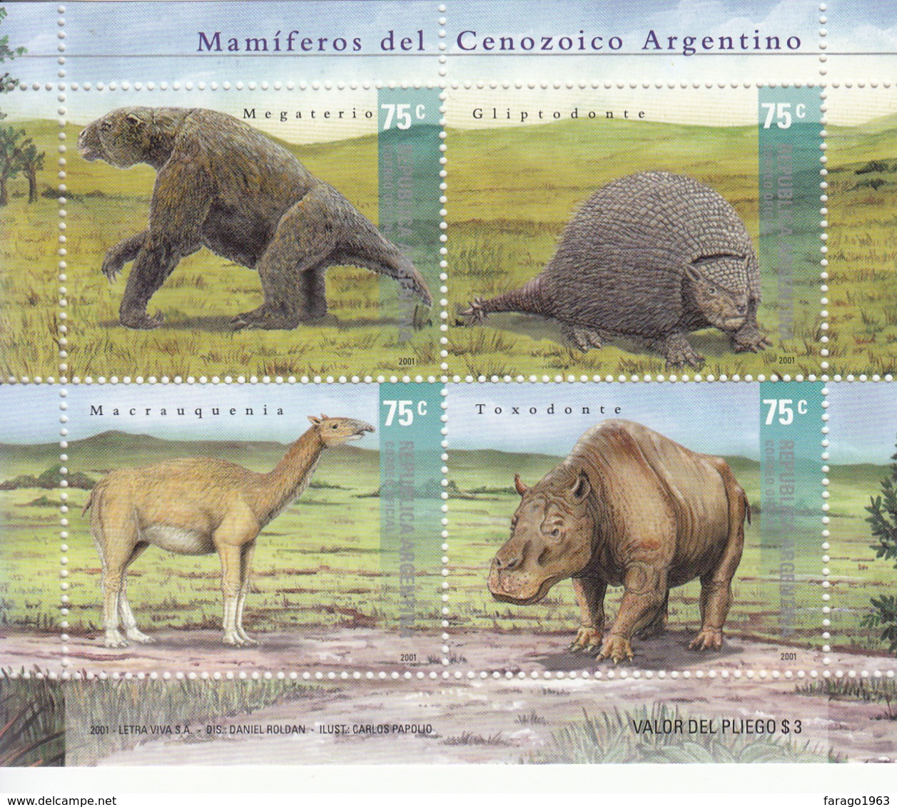 2001 Argentina Dinosaurs Souvenir Sheet MNH - Unused Stamps