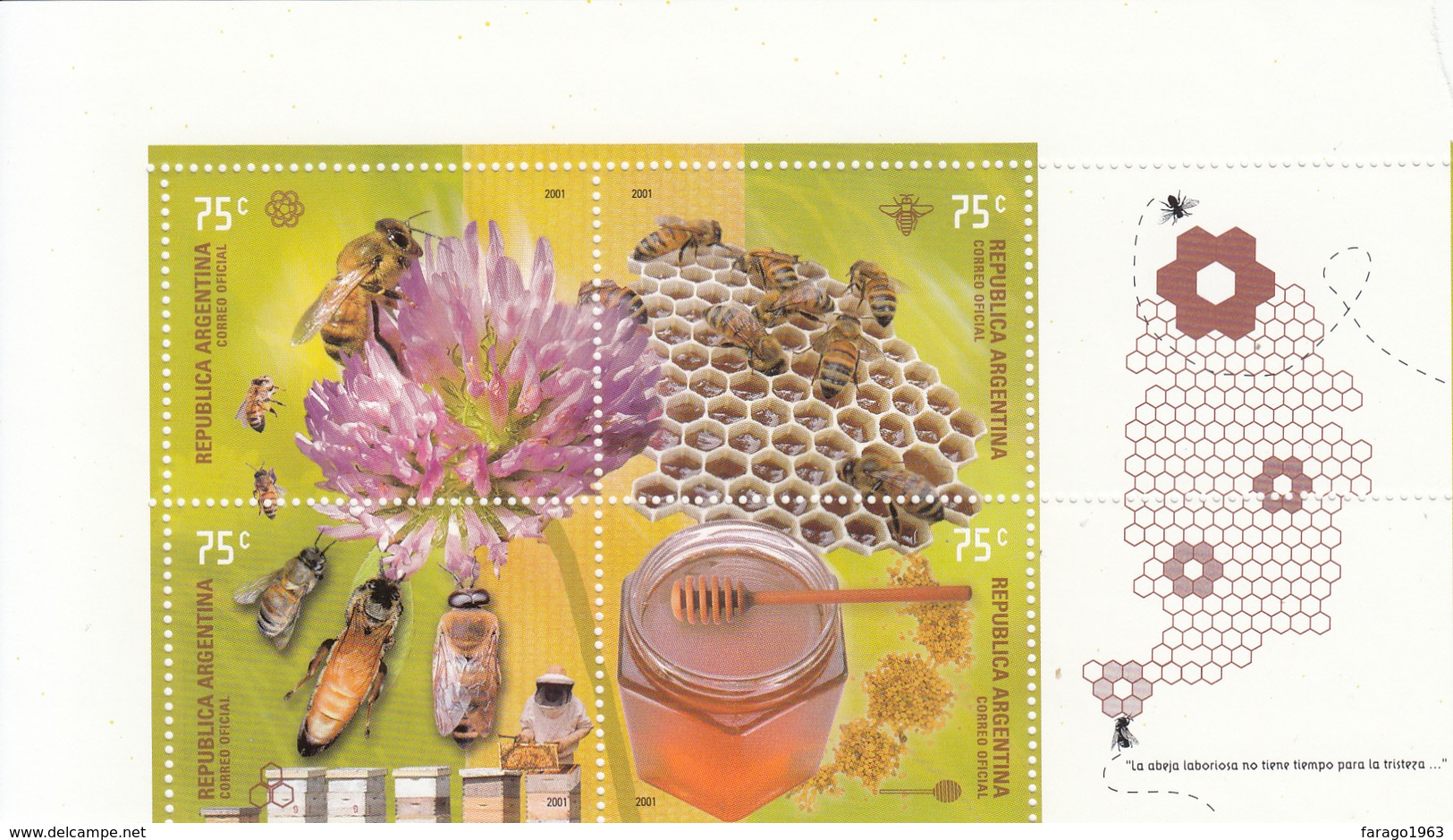 2001 Argentina Bees Honey Insects Complete Block Of 4  MNH - Neufs