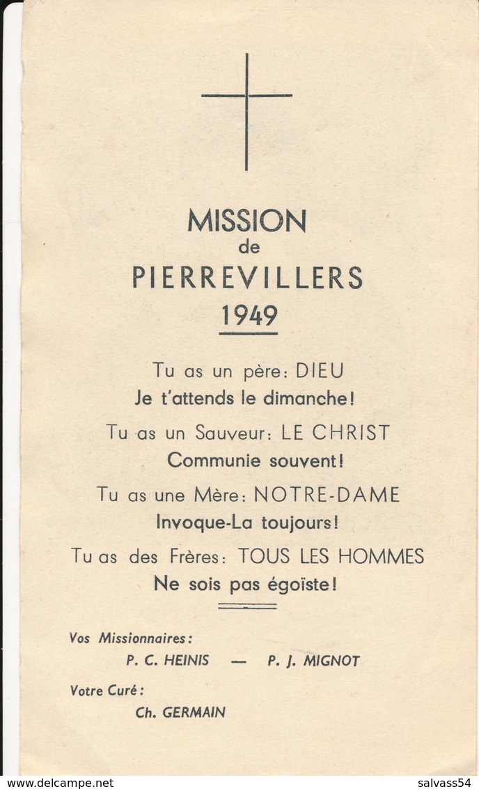 Image Pieuse - Religieuse - MISSION DE PIERREVILLERS (Moselle) 1949 - Sainte Marie Du Secours Perpetuel - Images Religieuses