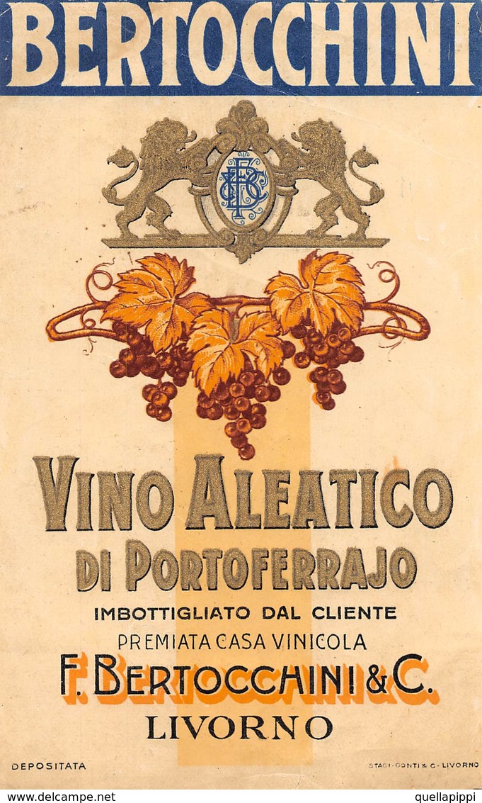 D9280 "  BERTOCCHINI - VINO ALEATICO DI PORTOFERRAJO - F. BERTOCCHINI & C. - LIVORNO. ".  ETICHETTA ORIG. - Altri & Non Classificati