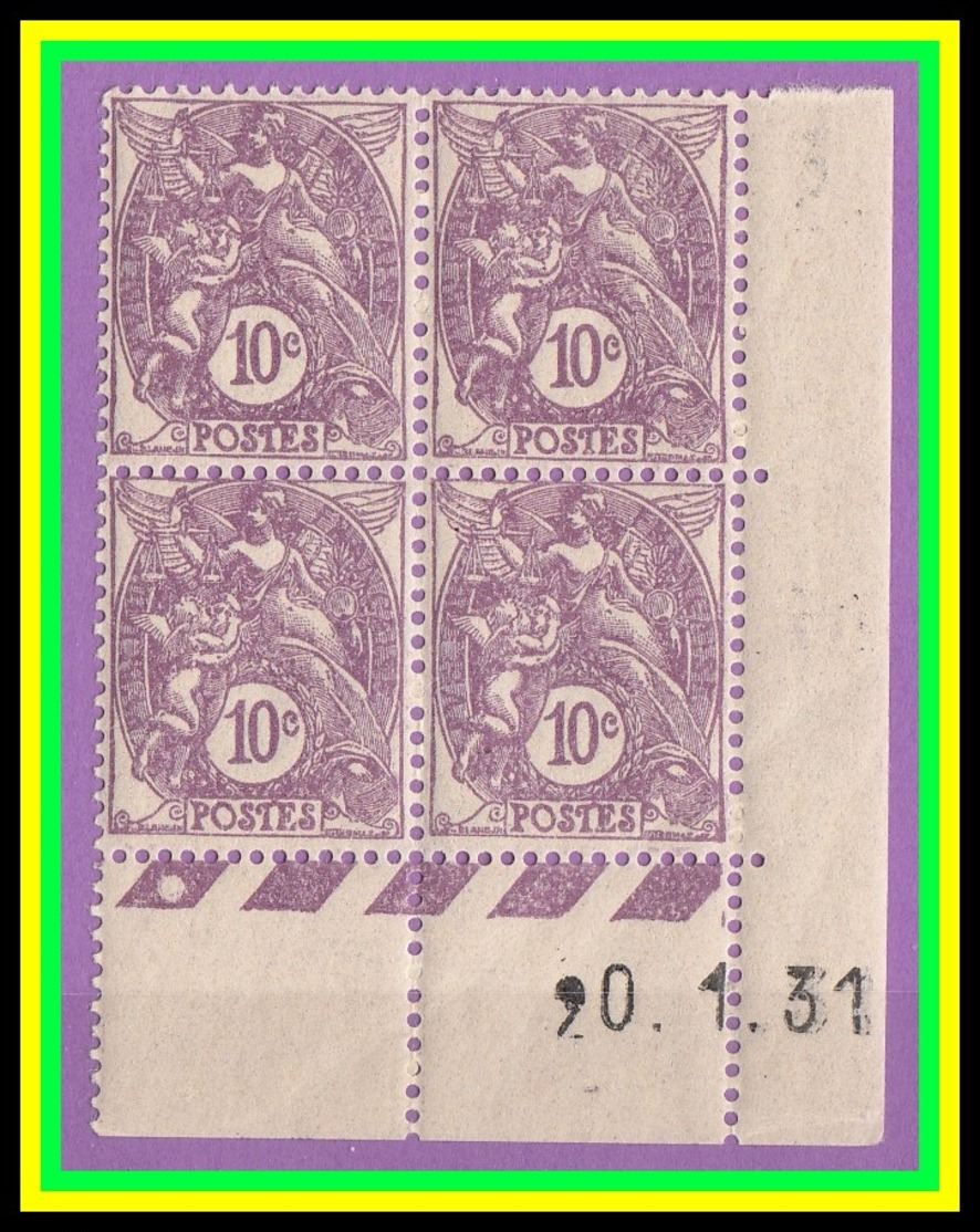 FR N° 233** - Blanc 10c Violet - Bloc Coin Daté 20.1.31 - Luxe - Cote 45 € - ....-1929