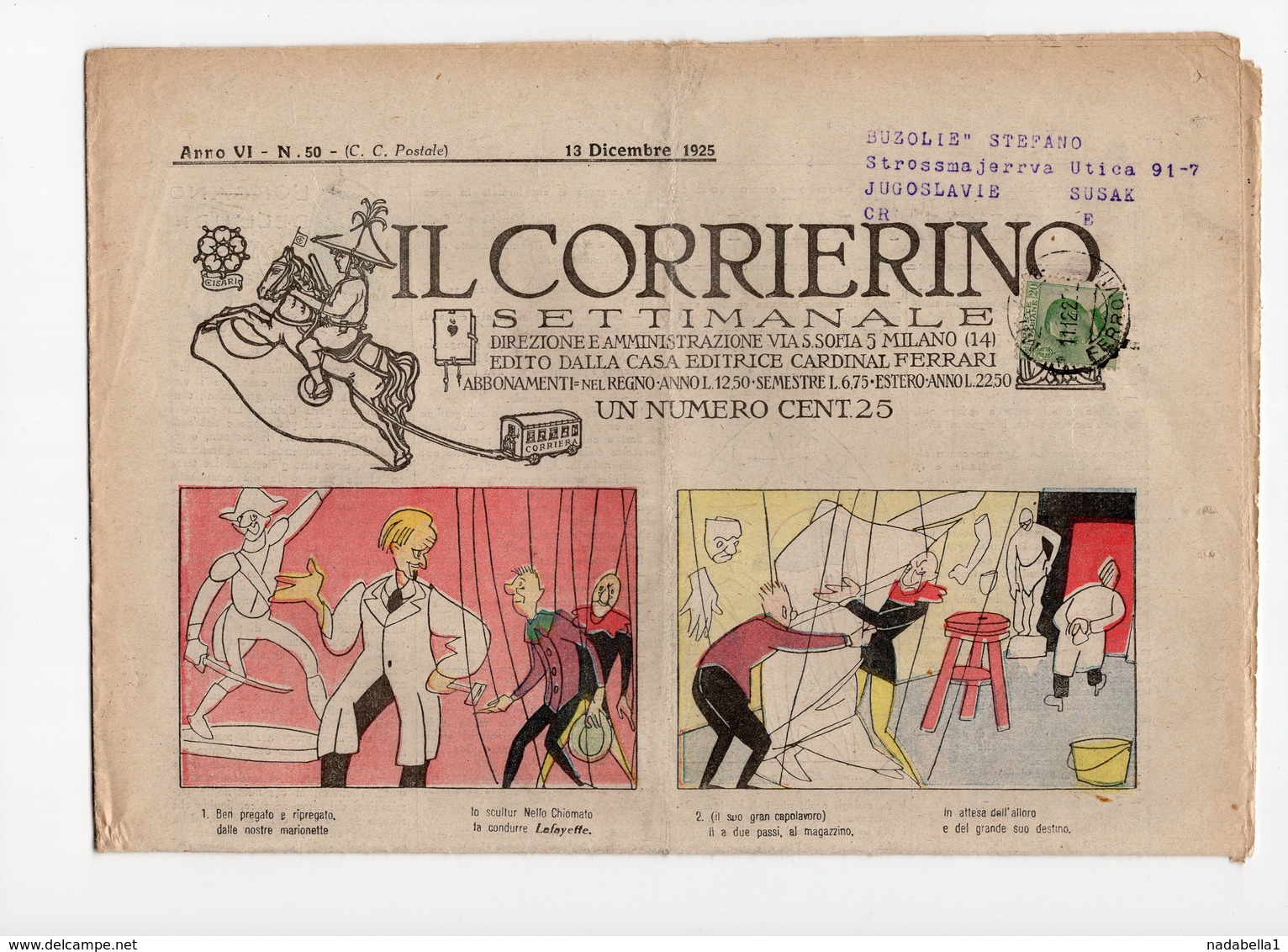 1925, ITALY, IL CORRIERINO, WEEKLY, SENT TO SUSAK 11.12.1925 - Other & Unclassified