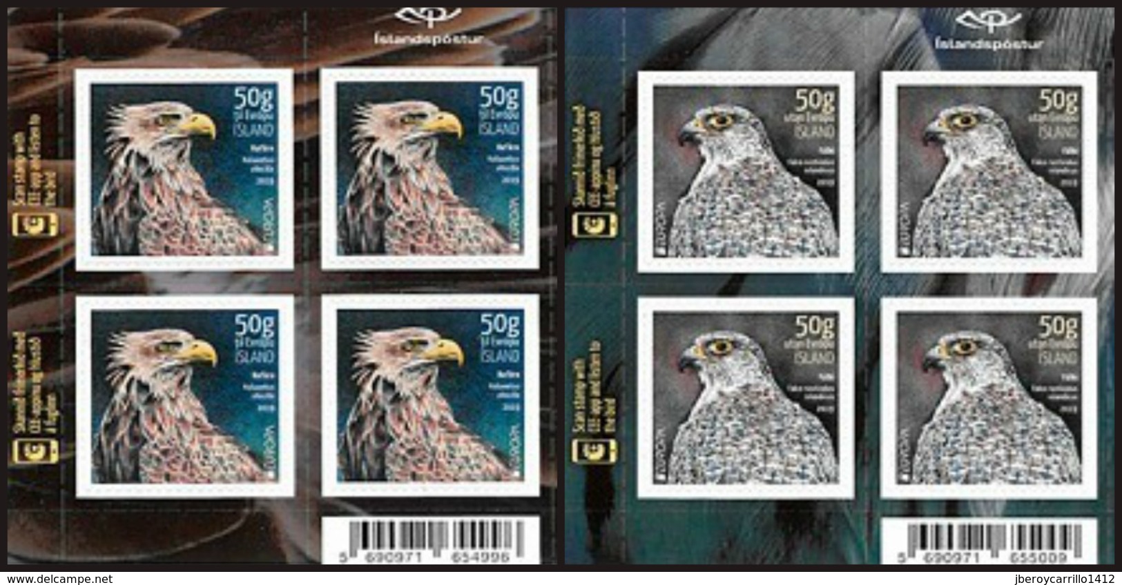 ISLANDIA /ICELAND /ISLAND /ISLANDE -EUROPA 2019 -NATIONAL BIRDS.-"AVES -BIRDS -VÖGEL -OISEAUX"- TWO BLOCKS Of 4 Stamps - 2019