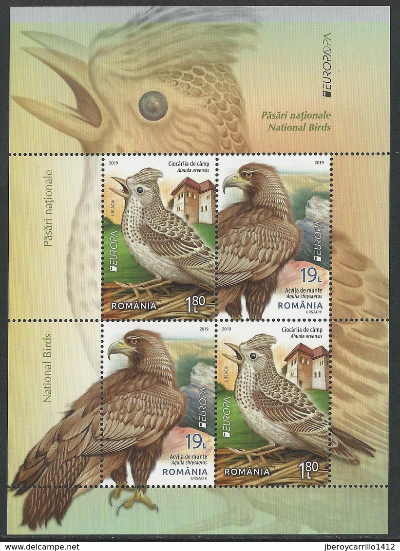 RUMANIA /ROMANIA /RUMÄNIEN -EUROPA 2019 -NATIONAL BIRDS.-"AVES -BIRDS -VÖGEL -OISEAUX"- BLOCK Type 1 - 2019