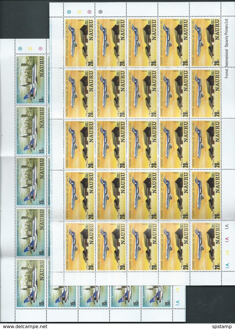 Nauru 1980 Planes Air Nauru Set 4 In Complete Sheets Of 25 With Imprints & Plate Numbers MNH - Nauru