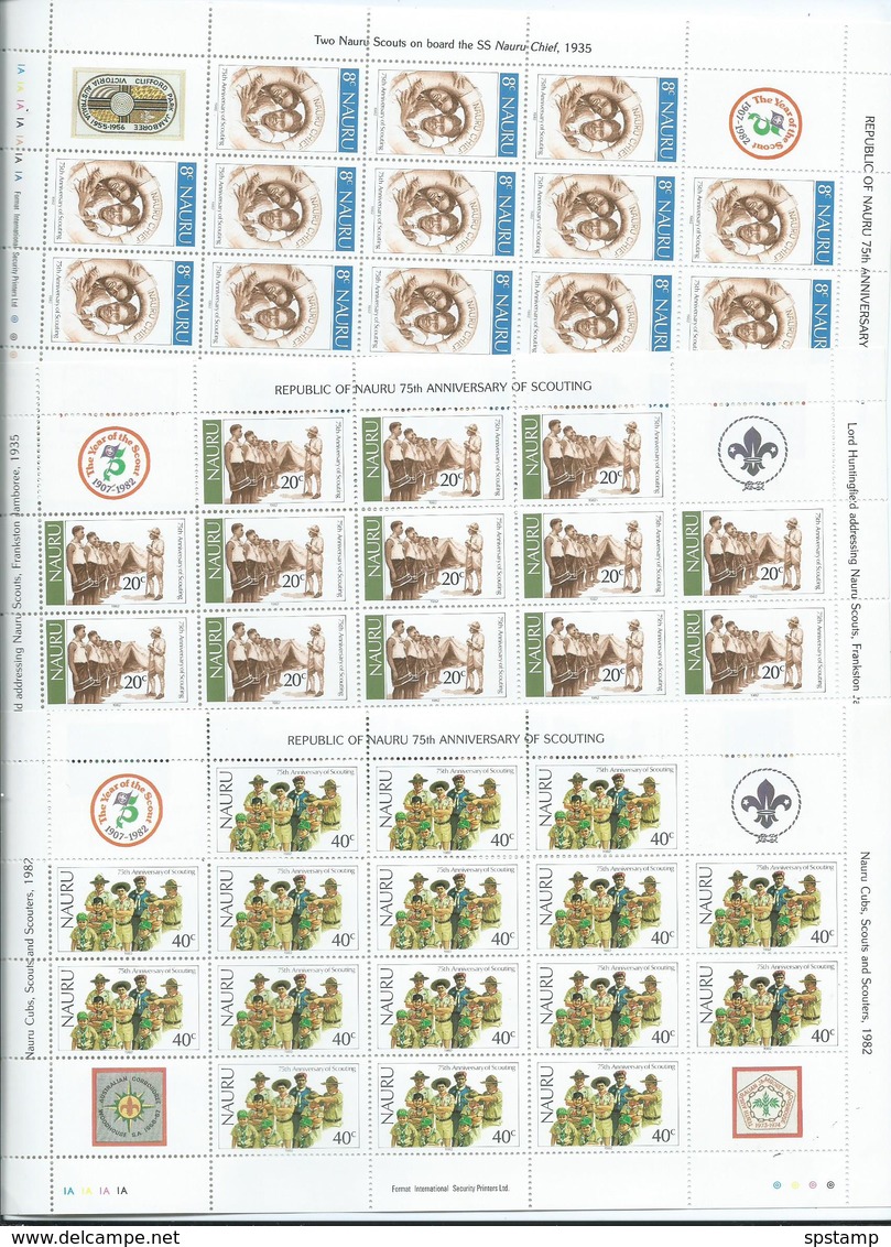 Nauru 1982 Boy Scout Anniversary Set 6 In Complete Sheets Of 16 With Labels Imprints & Plate Numbers MNH - Nauru