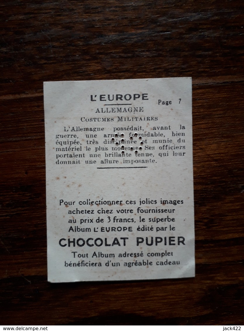 L20/64 Chromo Image Chocolat Pupier. Allemagne. Costumes Militaires - Altri & Non Classificati