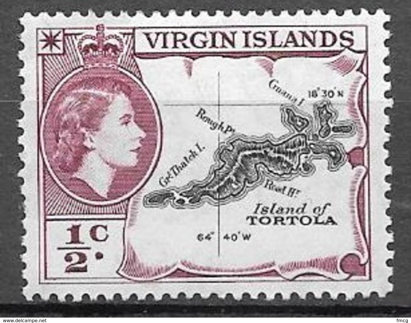 1956 1/2 Cent Queen Elizabeth, Mint Light Hinged - British Virgin Islands