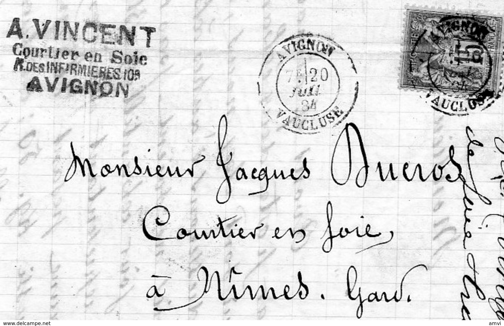 Boo01 Yvert 90 Type Paix  Sur Fragment Lettre VINCENT Courtier En Soie Avignon - 1877-1920: Période Semi Moderne