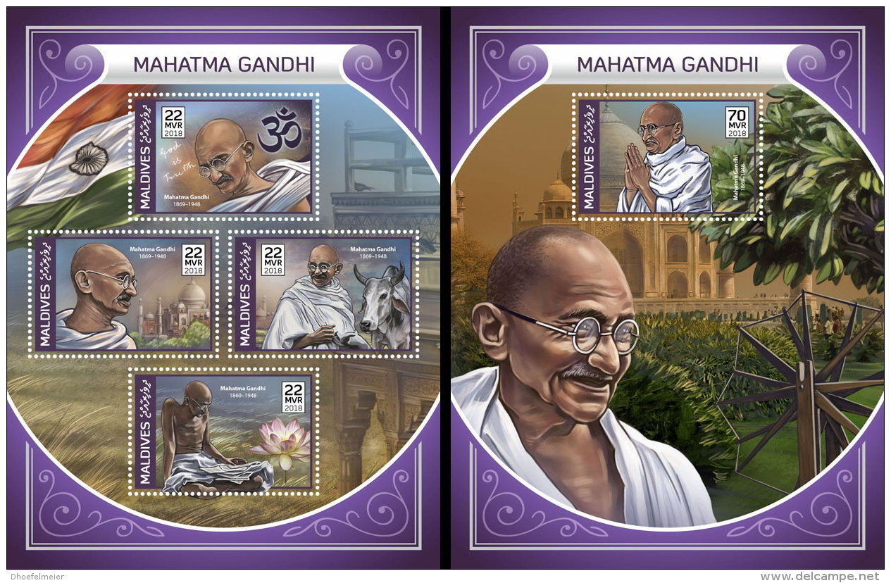 MALDIVES 2018 MNH** Mahatma Gandhi M/S+S/S - OFFICIAL ISSUE - DH1820 - Mahatma Gandhi