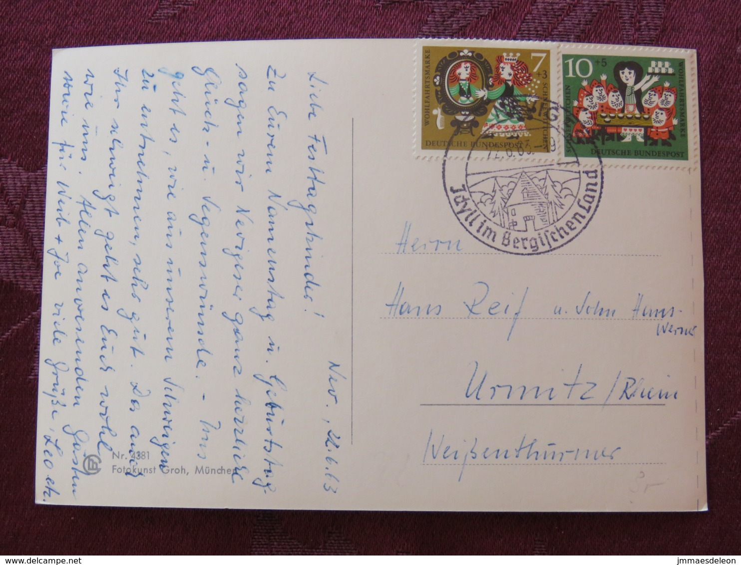 Germany 1963 Special Cancel On Postcard " Sunset On Sea " Neviges To Urmitz - Fairy Tales - Briefe U. Dokumente