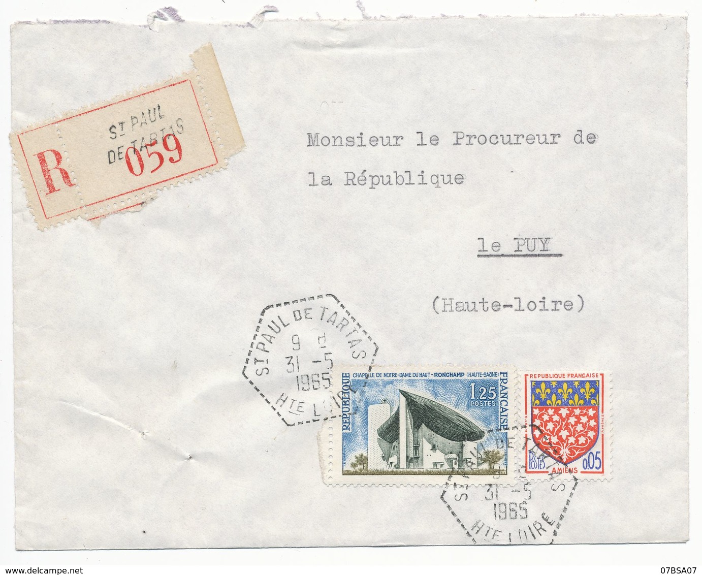 HAUTE LOIRE ENV 1965 ST PAUL DE TARTAS LETTRE RECOMMANDEE D'AGENCE POSTALE - 1961-....