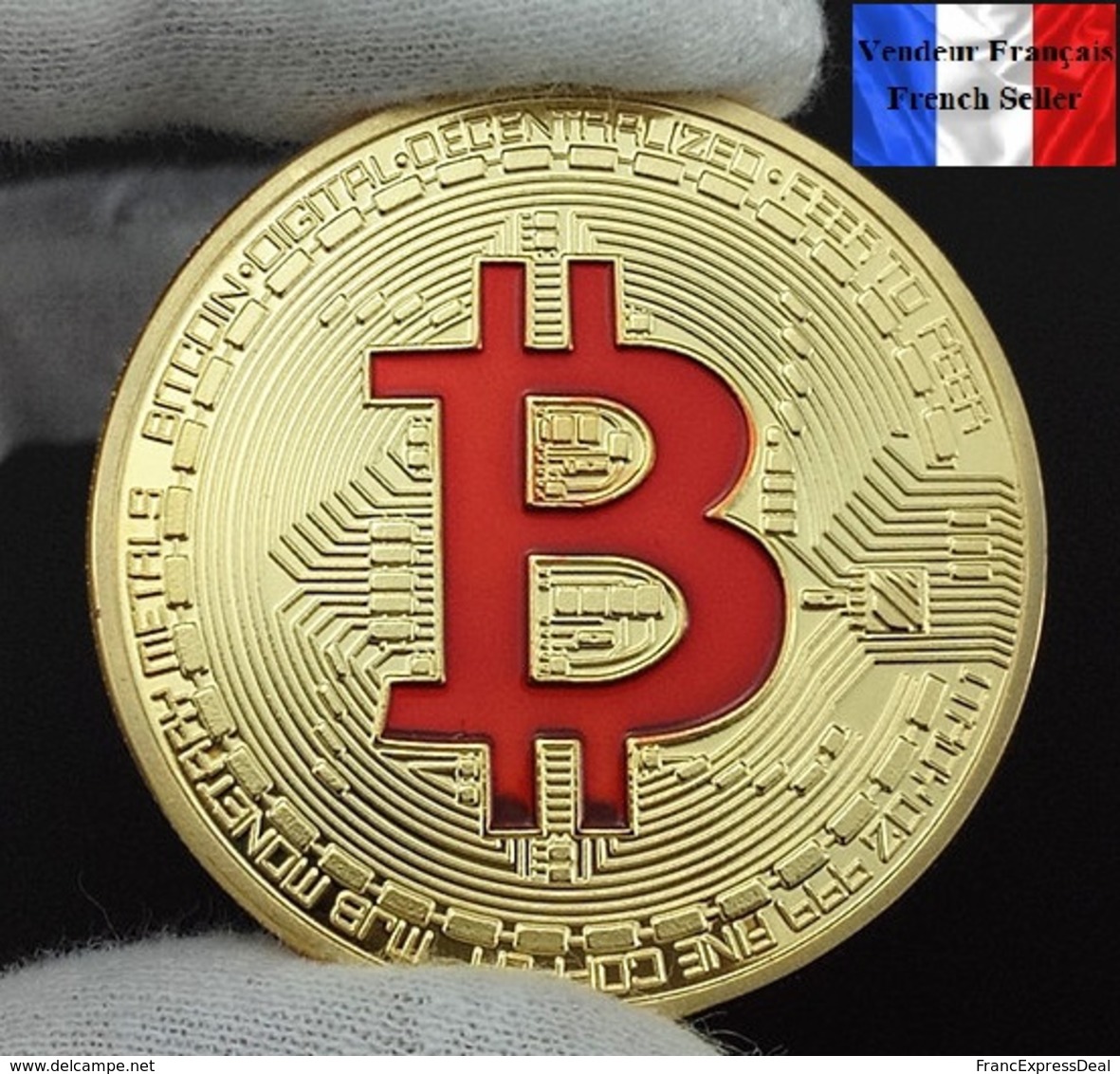 1 Pièce Plaquée OR ( GOLD Plated Coin ) - Bitcoin BTC ( Rouge ) - Other & Unclassified