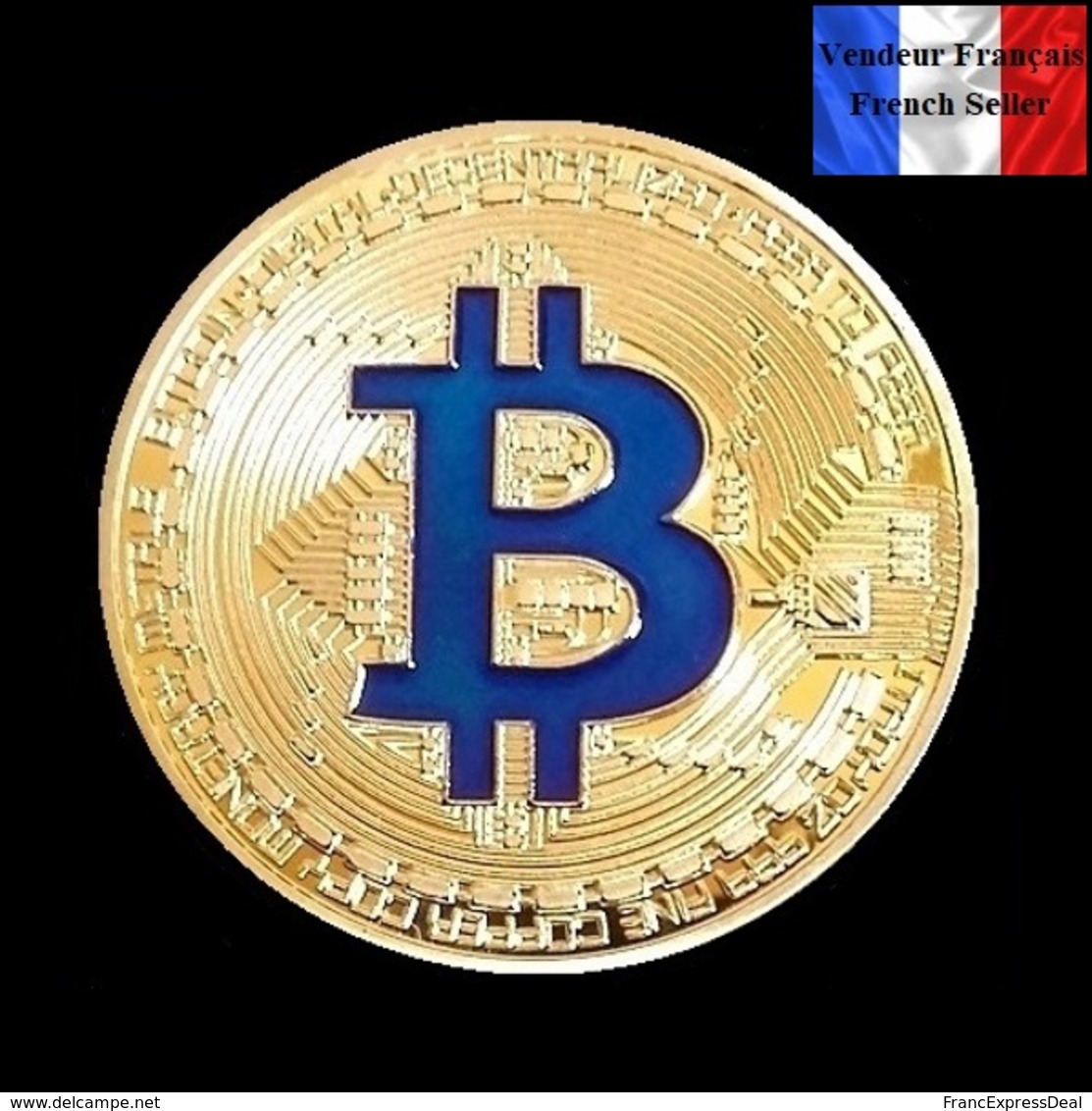 1 Pièce Plaquée OR ( GOLD Plated Coin ) - Bitcoin BTC ( Bleu ) - Other & Unclassified