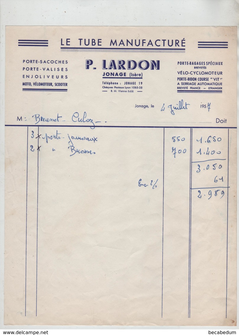 Le Tube Manufacturé Lardon Jonage 1957 Brunet Culoz - Otros & Sin Clasificación