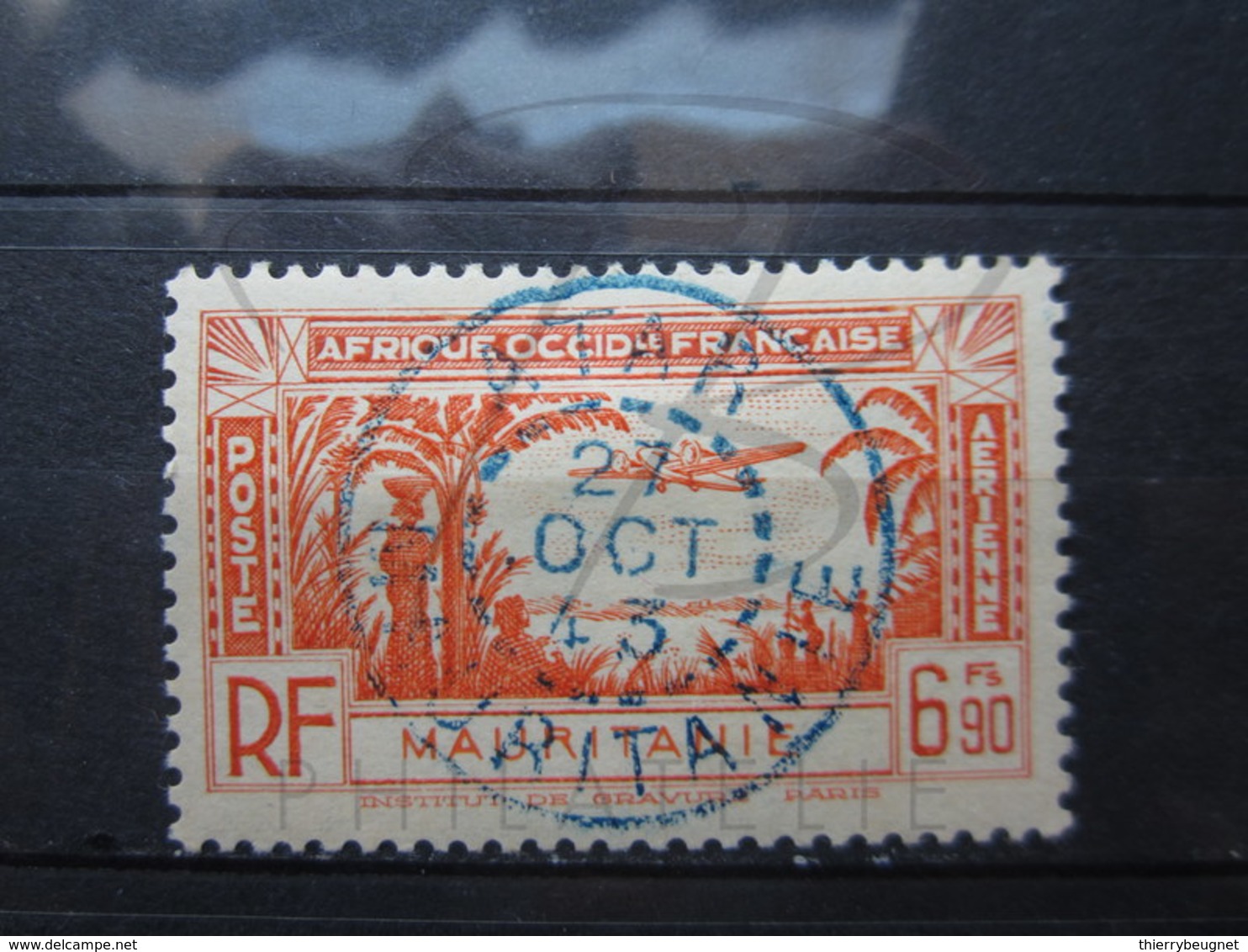 VEND BEAU TIMBRE DE POSTE AERIENNE DE MAURITANIE N° 5 , CACHET BLEU " ATAR " !!! - Used Stamps
