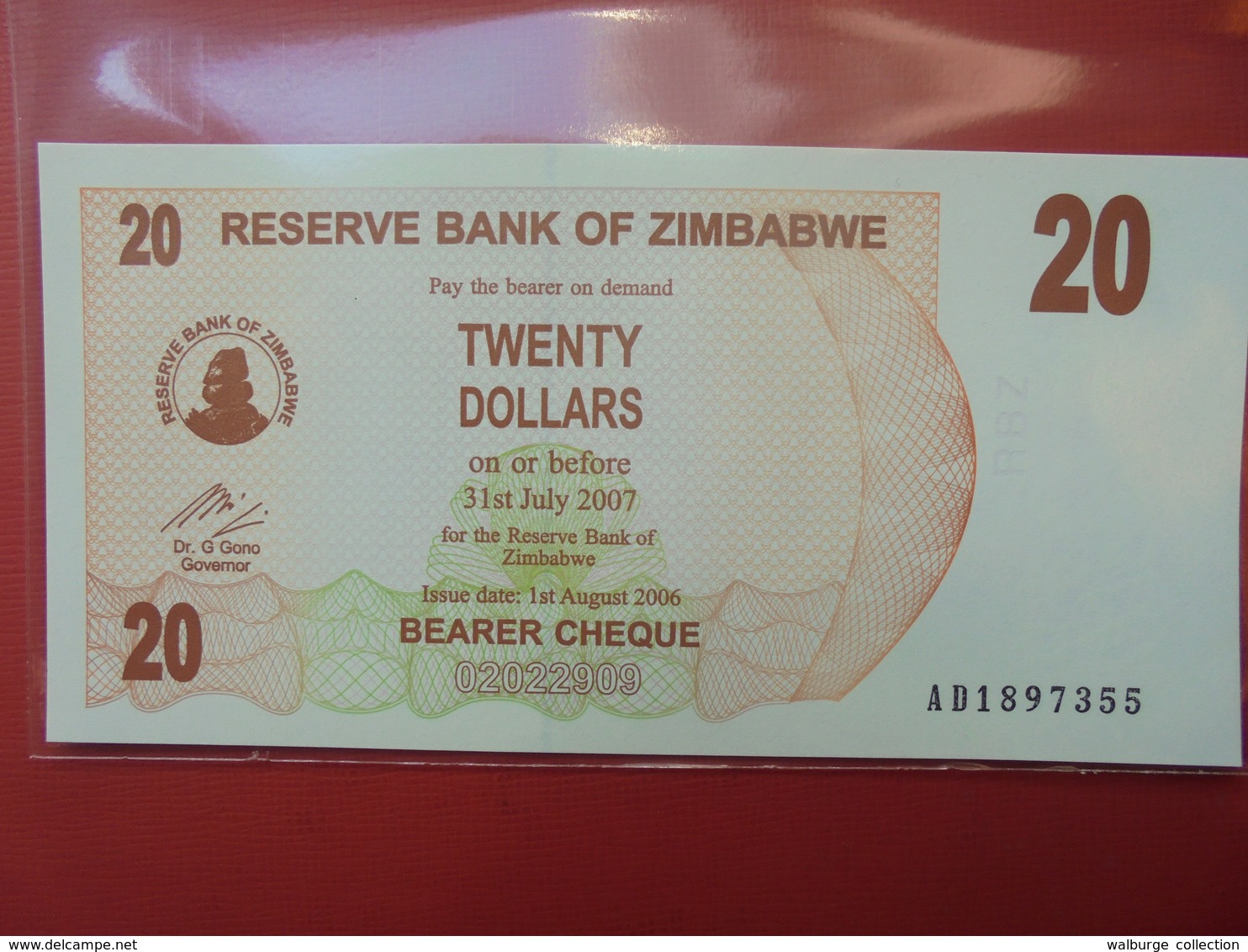 ZIMBABWE 20$ 2006 (BEARER CHEQUE) PEU CIRCULER/NEUF - Zimbabwe