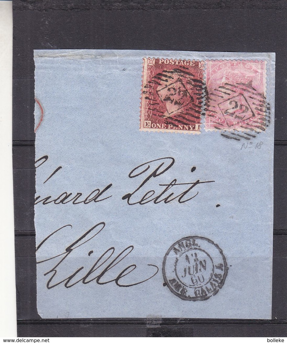 Grande Bretagne - Fragment De Lettre De 1860 - Cachet Ambulant Calais - Valeur Timbre Oblit  = 70 € - Sur Lettre = 150 € - Gebraucht