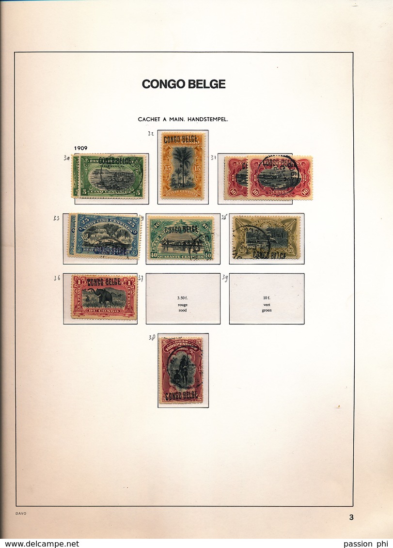 BELGIAN CONGO BELGE SUR FEUILLES DAVO PETIT FOND DE COLLECTION O ET NEUFS MIXTE AVEC OU SANS CHARNIERE - Sammlungen