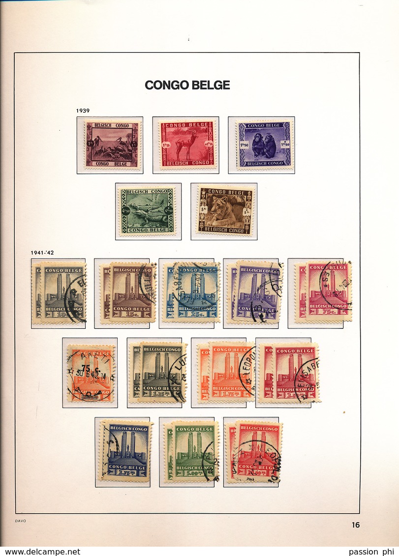 BELGIAN CONGO BELGE SUR FEUILLES DAVO PETIT FOND DE COLLECTION O ET NEUFS MIXTE AVEC OU SANS CHARNIERE